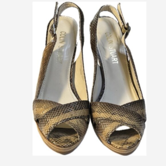 Colin Stuart Heel Pump Snakeskin Leather Womens Size 6 Heel 4.5" Padded Open Toe - Picture 3 of 5